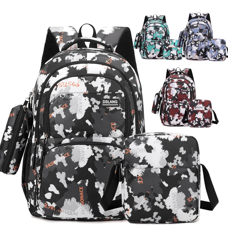 Camouflage 3-piece backpack for boys Middle and high school student backpack school bags large capacity male travel backpacks 1