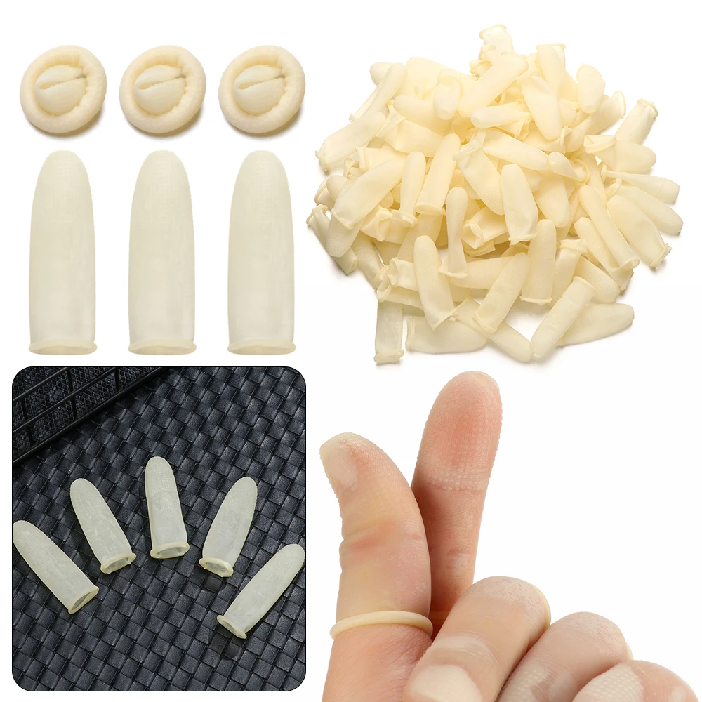 Non-slip 100 Pcs Finger Cover Rubber Gloves Natural Latex White Finger Cots Fingertips Protector Gloves Reusable Nai