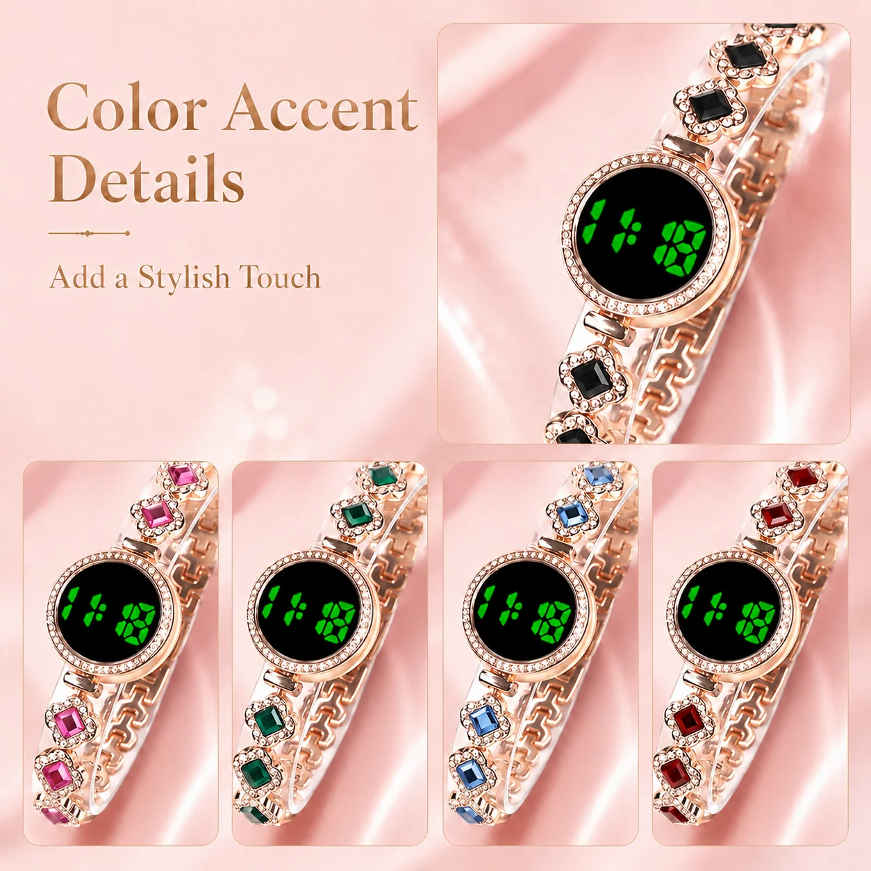 Women's Bracelet-Style LED Digital Watch, Rose Gold Metallic Strap, Multiple Colors Available, Fashionable and Versatile - 5