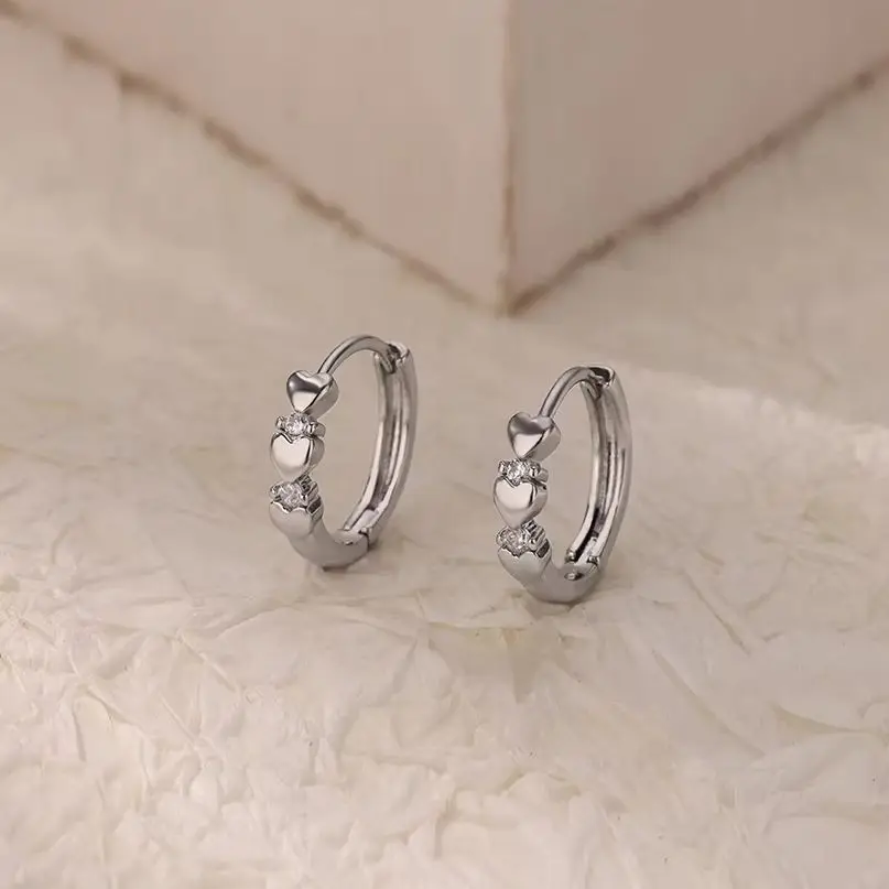 Tiny Heart Earrings For Women Gold Color Stainless Steel