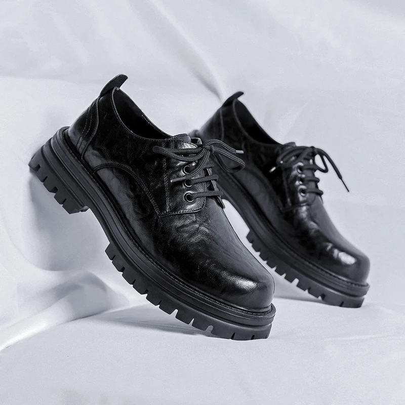 

Men shoes lace up zapatos hombr British Autumn genuine leather shoes Thick Bottom Men dress shoes outdoor oxfords Shoes men
