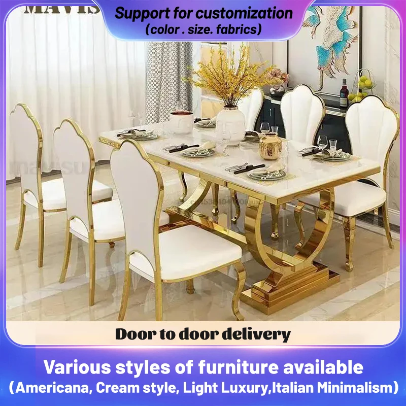 Light-Luxury-Kitchen-Table-With-Marble-Rectangle-Stable-Gold-Plated ...