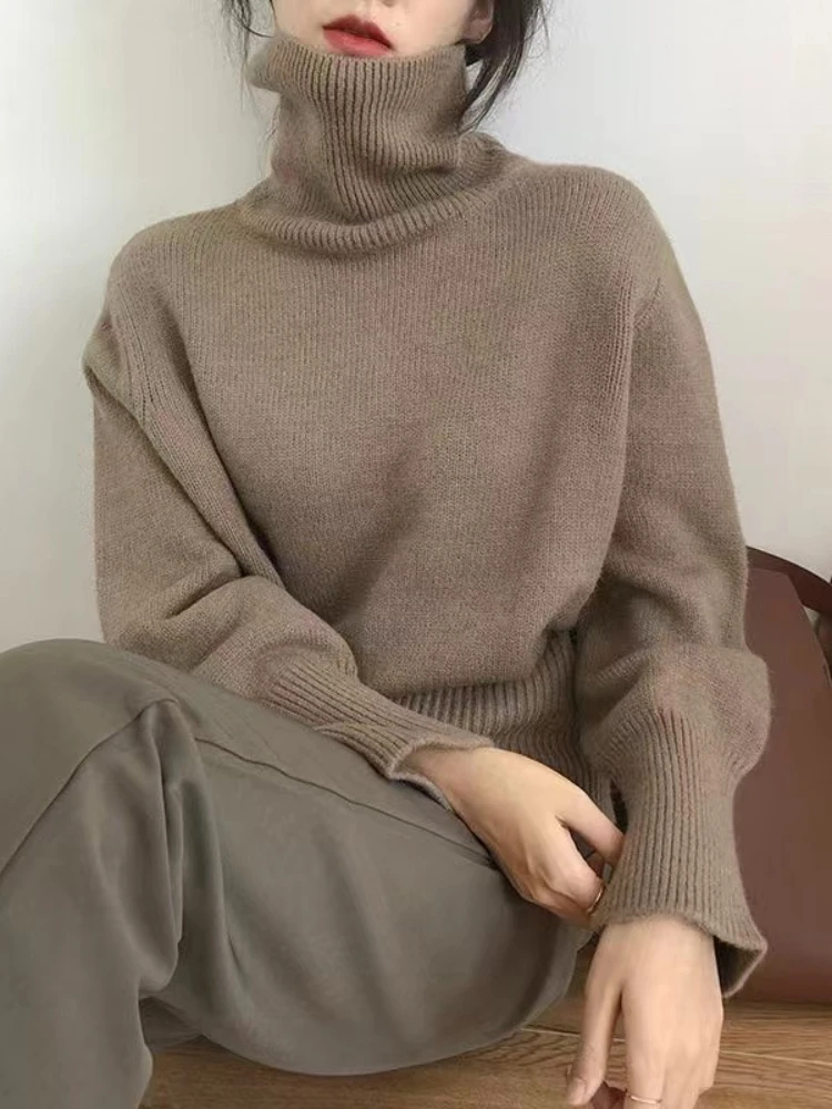 

Sweater Women Turtleneck Knit Pullover Loose Soft Vintage Elegant Long Sleeve Top Korean Fashion Woman Jumper Clothes for Women