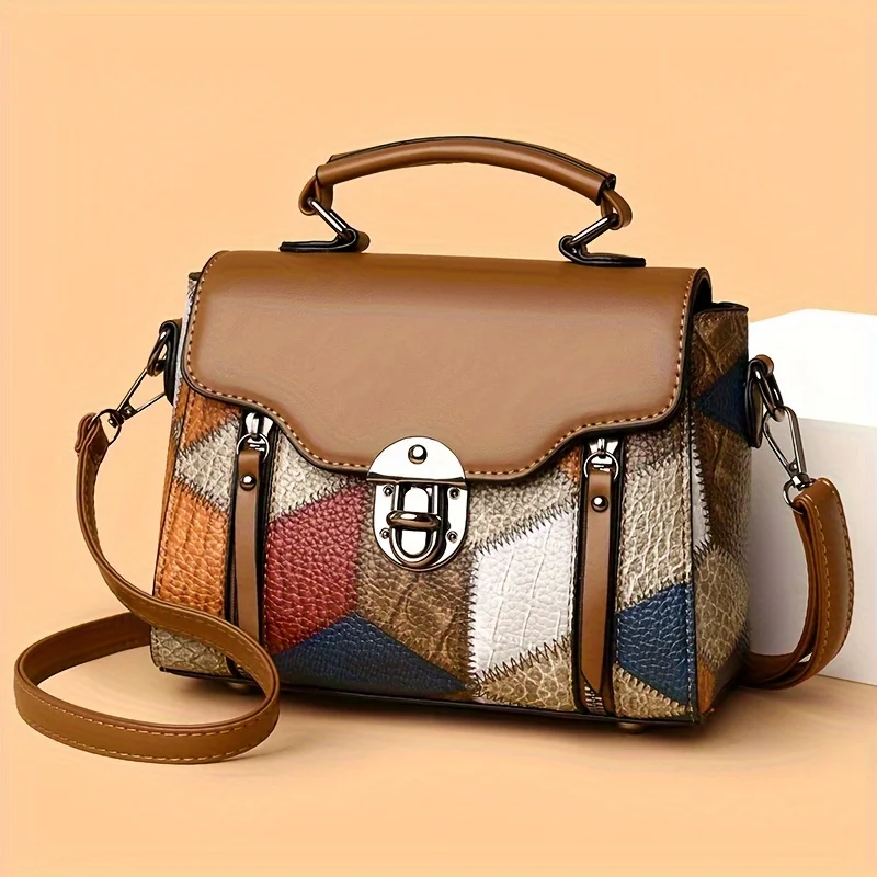 Women's Retro Rhombus Pattern Shoulder Crossbody Bag Adjustable Shoulder Strap Zipper Closure, Multi-Color Options for Daily Use