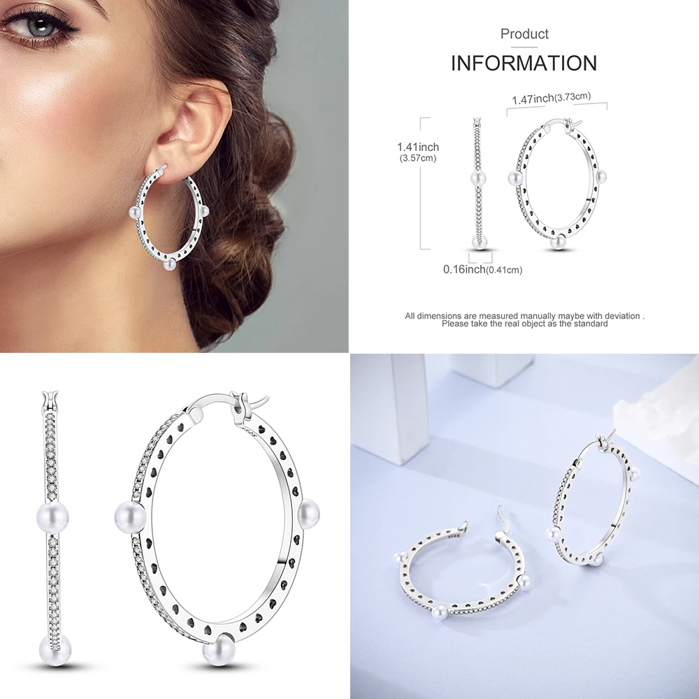 Fashion 925 Sterling Silver Vintage Pearls&cCircular Interlocking&Square Zirconia Earrings