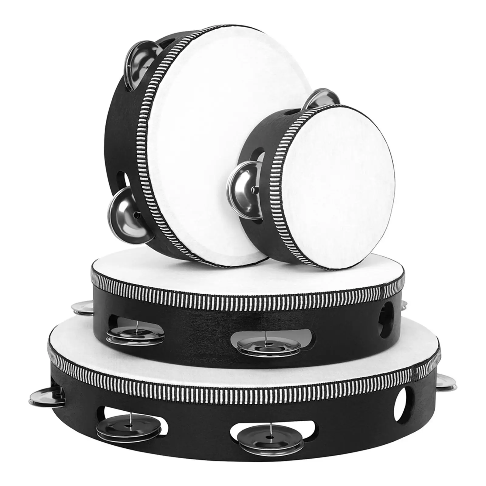 4 Pieces Tambourine Percussion Instrument 10" 8" 6" 4'' Hand Held Tambourine
