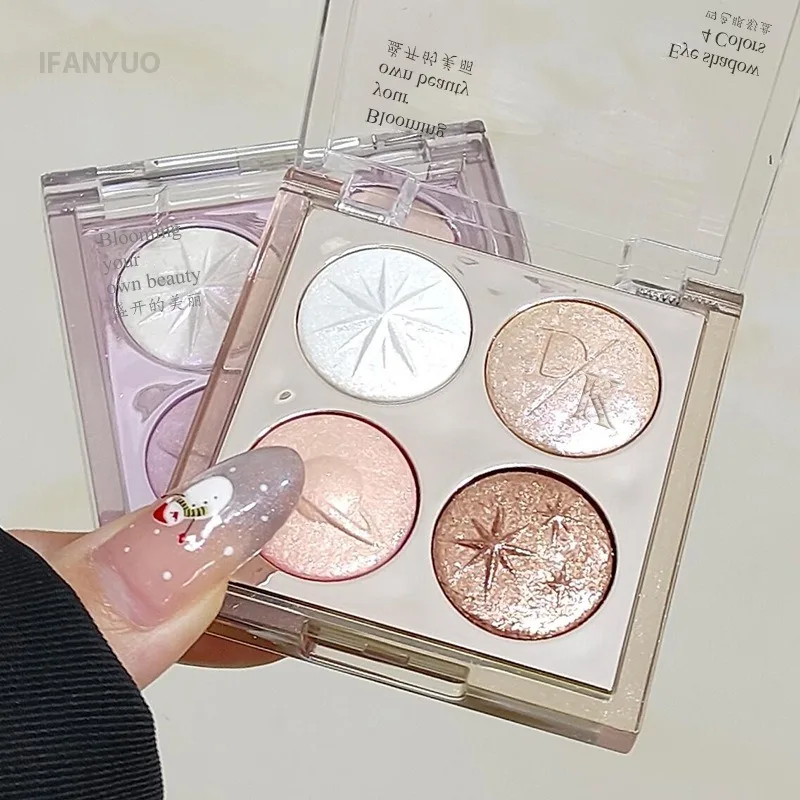 4Grid Eyeshadow Palette Glitter Pearlescent Transparent Acrylic Eye Shadow Sparkling Fine Shimmer Waterproof Lasting Eye Pigment