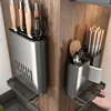 Wall-mounted Chopsticks Tube Kitchen Rack Wall Hanging Punch-free Tool Rest Cutter Drain Aluminium Chopsticks Cage Storage Box 1