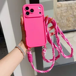 Crossbody Lanyard Matte Silicone Case with Strap Rope - iPhone Air (Rose Pink)