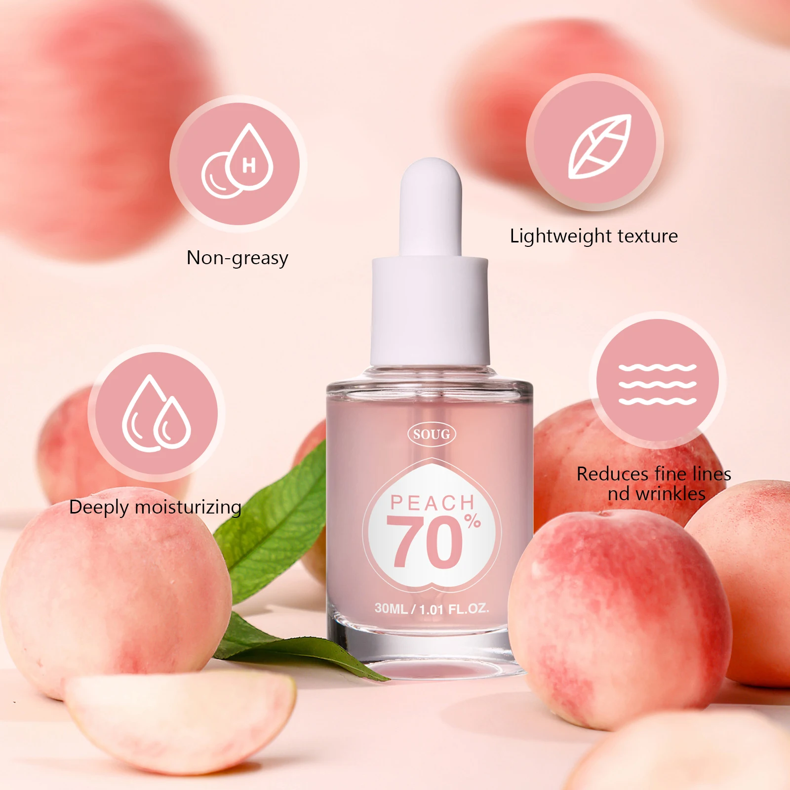 Peach 70% Niacinamide Serum Moisturizing Prevent Dryness Facial Essential Oil Increasing Elasticity Smooth Soften Skin Care 30ml 4
