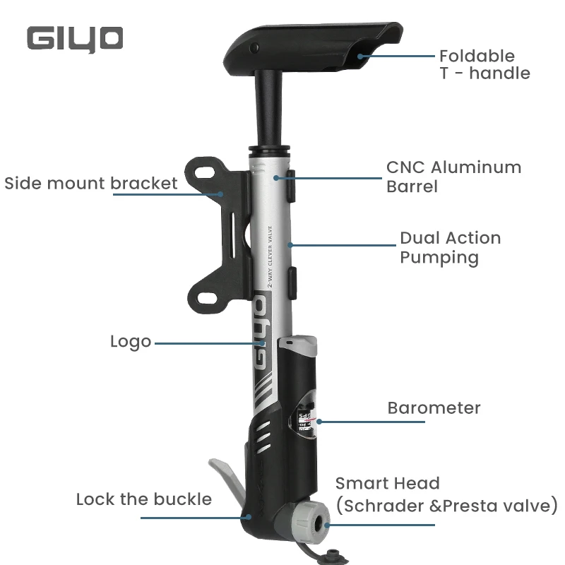 GIYO Bicycle Dual Action Pump Cycling 120psi Mini Portable Hand