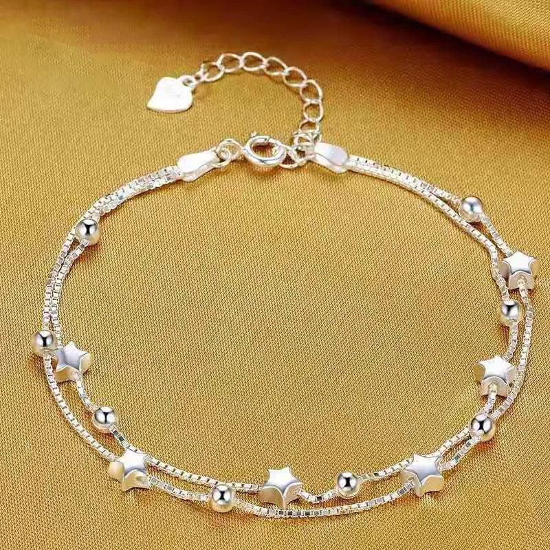 

925 Sterling Silver Beautiful Stars Pendant Bracelets for Women Korean Fashion Designer Party Wedding Jewelry Holiday Gifts