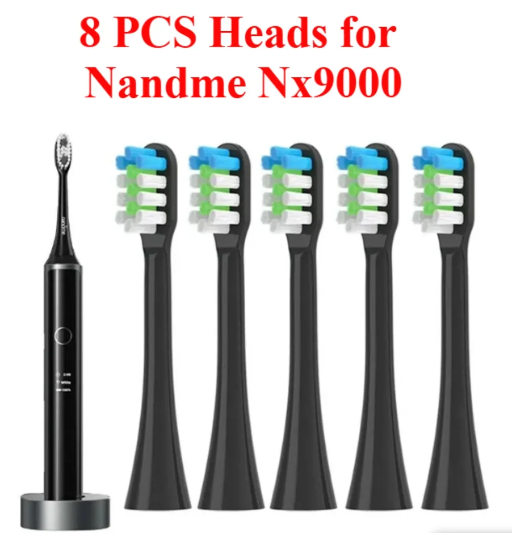 Nandme Nx9000용 교체용 칫솔 헤드 8개, 소닉 전동 칫솔 소프트 듀폰 브리..