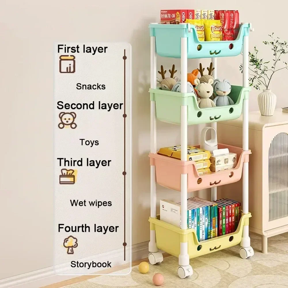Storage rack Kitchen storage cart 4 Layer Toy Storage Trolley Bookshelf Snack Rack For Kid Storage Organizer Bathroom Accessories Closet Organizer Kitchen