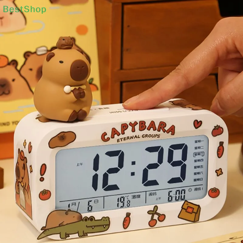 Kawaii Capybara Anime Alarm Clock Room Desktop Ornament Student Alarm Clock Charm Birthday Gift With Stickers 3