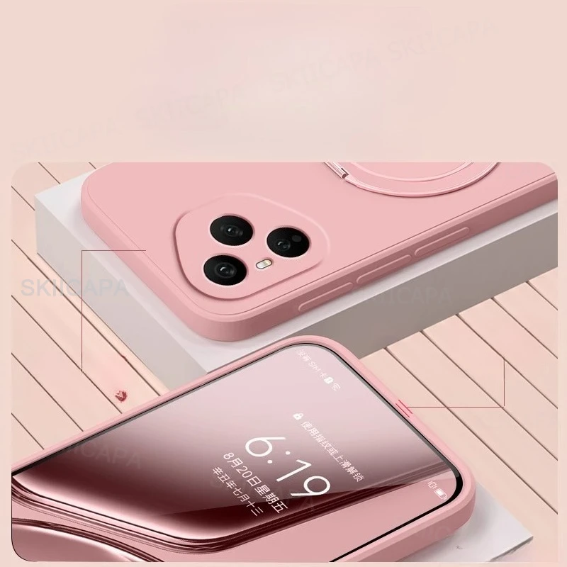Liquid Silicone Magnetic Holder Phone Case - Matte Shockproof Soft Cover with Rotating Bracket