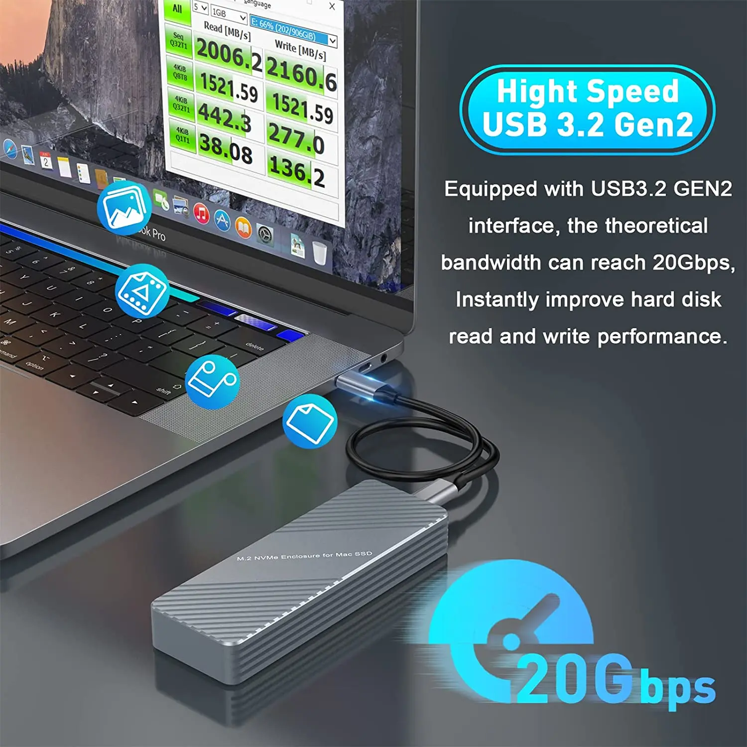 GUDGA M2  USB CŸ 3.2 SSD Ŭ, ˷̴ ձ ̽,    Ƽ ƺ ׼,  ο, 2 + 16 