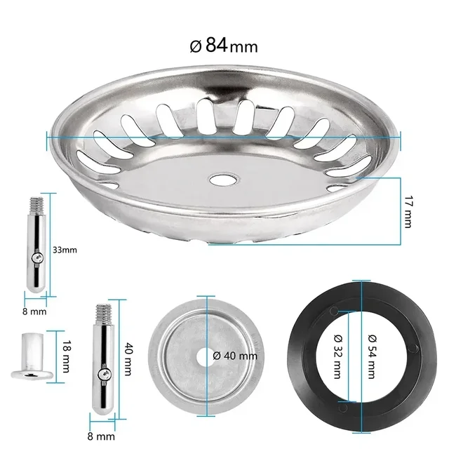 Stainless Steel Kitchen Sink Strainer Kitchen Water Basin Sink Drainer Strainer Basket Waste Plug Stopper Filter set 80/82/84mm 5