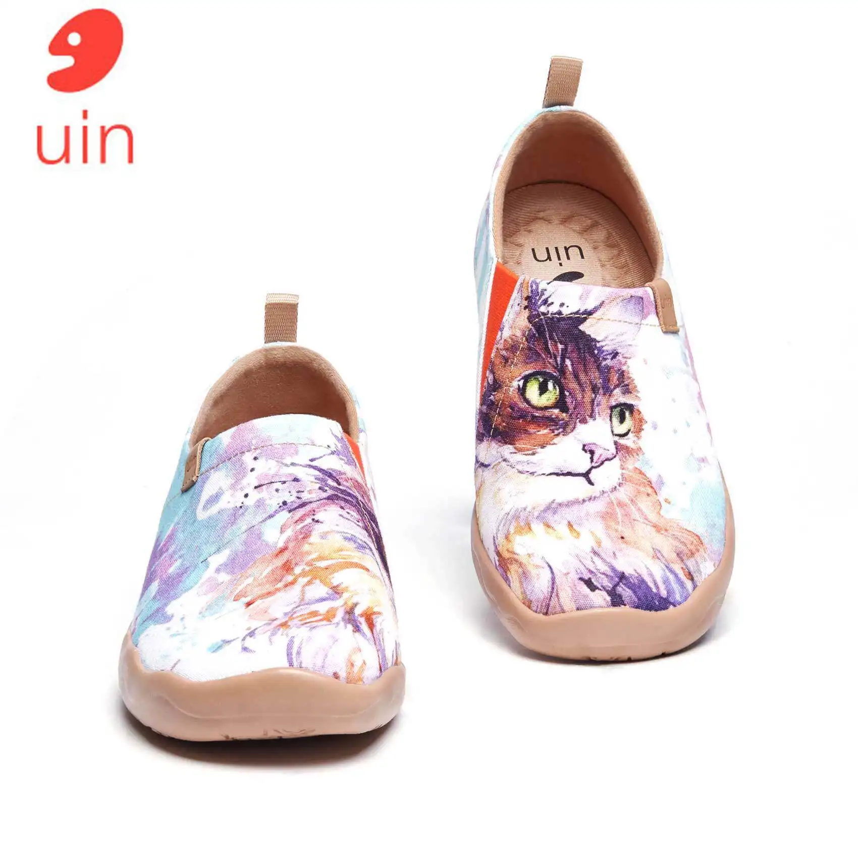 

UIN Women's Lightweight Slip Ons Sneakers Walking Flats Casual Flower Art Painted Travel Shoes Loafers Cute Cat