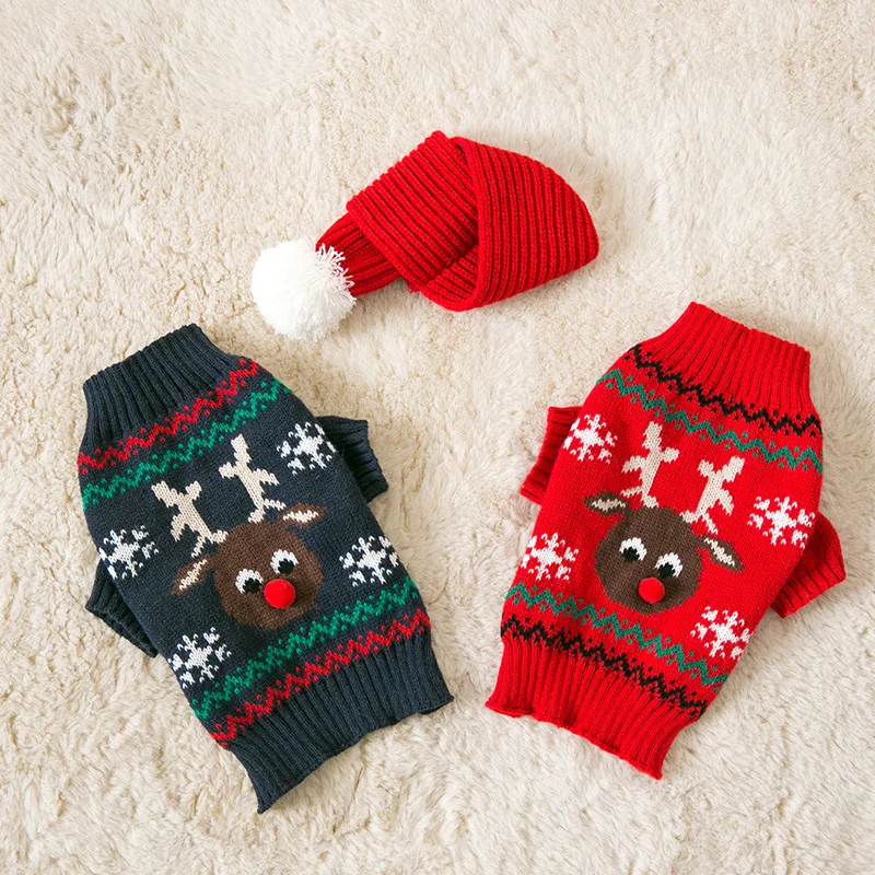 

Christmas Dog Clothes Corgi Warm Winter Clothes Teddy Moose Knitwear Pet Two Legged Sweater Puppy Soft Pullover With Scarf