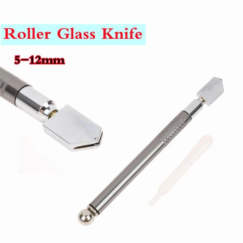 

178mm Professional Oil Feed Glass Cutter Diamond Antislip Metal Handle Cutting Tools 5-12mm