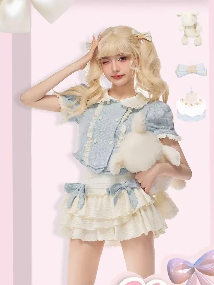プリンミルクケーキパフスリーブトップス+サスペンダースカート main image 1