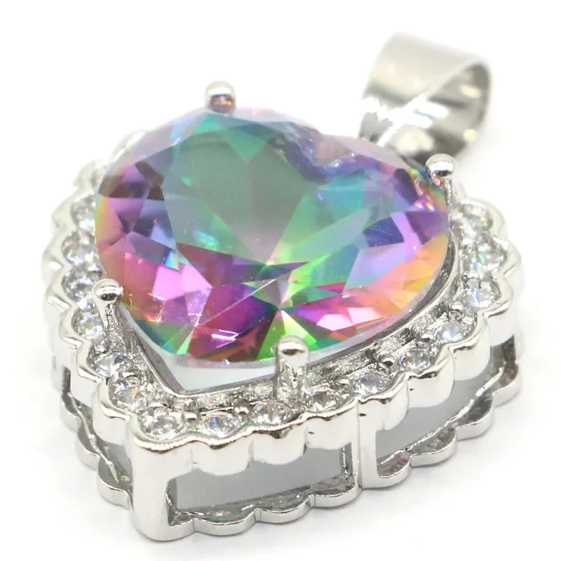6g Customized 925 SOLID STERLING SILVER  PENDANT Heart Shape Green Amethyst Rainbow Mystical Topaz Violet Topaz Blood Ruby CZ Wo