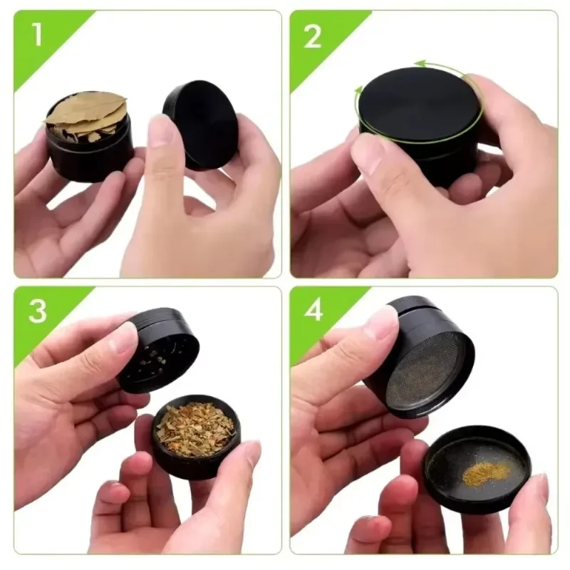 2inch Metal Herb Grinder 4-layer Manual Spice Mill Pepper Mortar Crusher Raw Grass Tobacco Grinder Smoking Cigarette Accessories 5