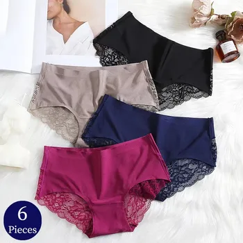 2/4/6 pezzi mutandine da donna squisita biancheria intima di pizzo raso di seta sexy lingerie senza soluzione di continuità slip femminili taglie forti mutande comfort