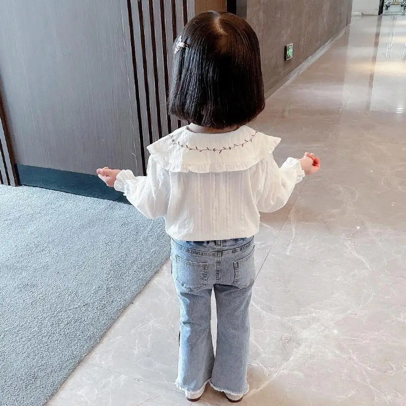 2-12Y Spring Autumn Girl White Cotton Casual Shirt Kids Long Sleeve Blouse Fashion Single Breasted Shirt Teenag Girls Thin Top