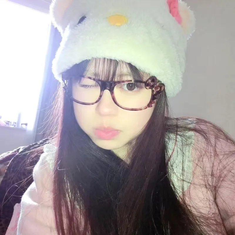 레트로 헬로 키티 레오파드 무늬 안경테, 귀여운 Y2K 핫티 풀 프레임 안경, 소녀 생일 선물, 카와이 소녀 액세서리