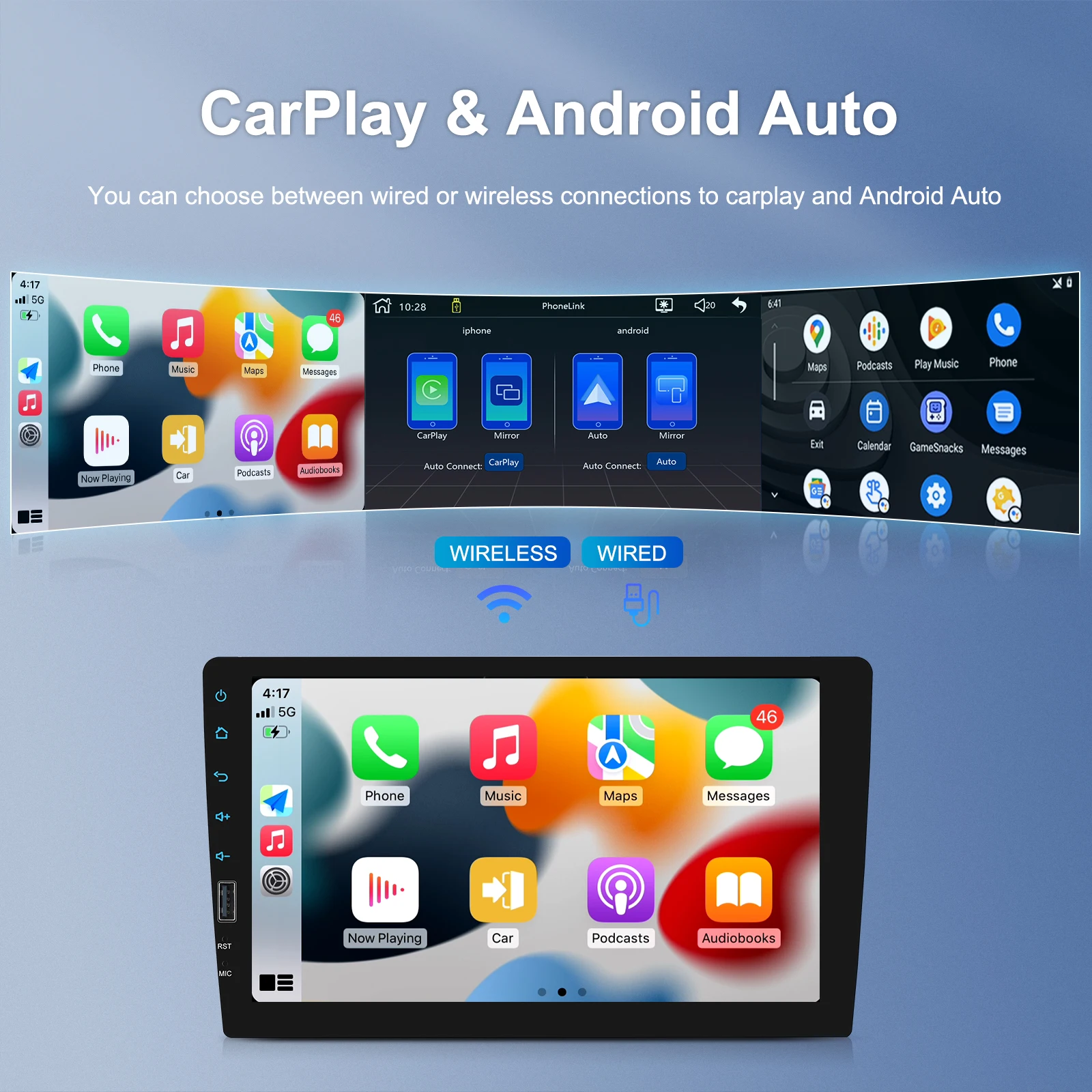 Radio Estéreo para Vehículo Podofo 1Din, Reproductor con Pantalla Táctil de 9 Pulgadas, Compatible con Carplay, Android Auto, Bluetooth, FM, Mirror Link, USB, Dispositivo de Audio Multimedia para Auto 5