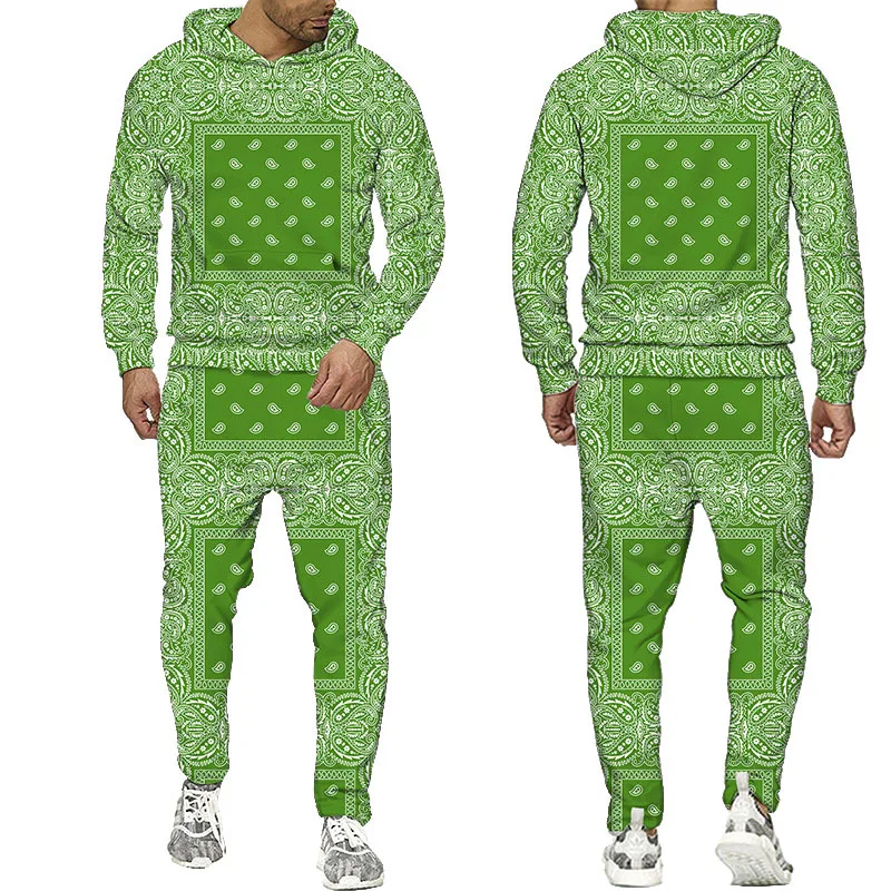 

New 3D Printing Bandana Fashion Men Women Tracksuits Crewneck Hoodies+pants Plus Size S-7XL Harajuku