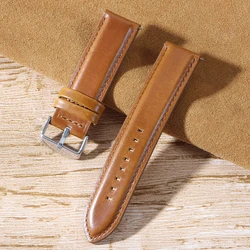 Vintage Cowhide Leather Watch Strap - Classic Universal Wristband - 22mm (Yellow Brown)