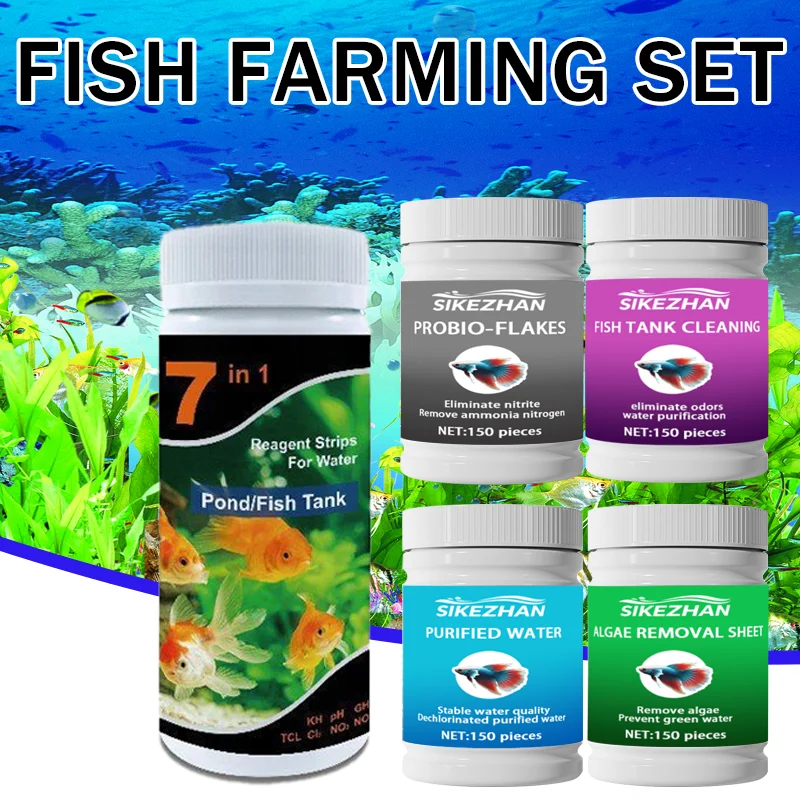 Aquarium Water Quality Kit Nitrifying Bacteria 7‑in‑1 Test Strips Anti‑Algae Tabs Odor Remover Dechlorinator for Tanks