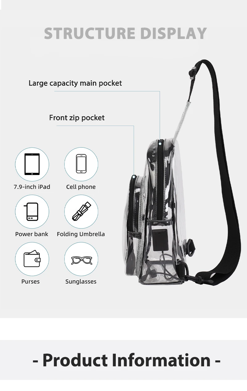 Die mehrfarbige, durchsichtige Damen-Brusttasche von TINYAT wird mit USB, Typ-C-Anschluss geliefert, geeignet für die Teilnahme von Konzerten und Partys im Freien teilnehmen – Detail 3
