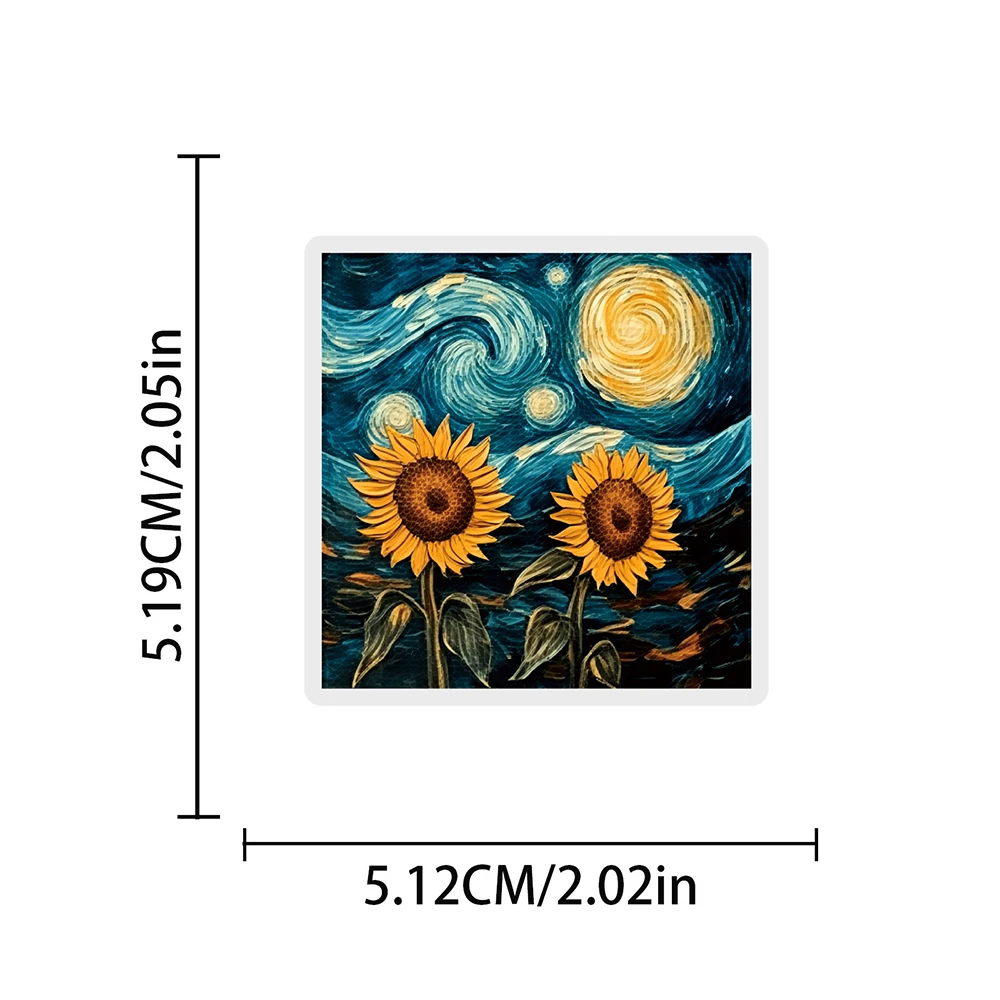 Van Gogh Sunflower & Starry Sky Waterproof Art Stickers Set - Artsy Aesthetic Decoration Decals (10/30/50pcs)