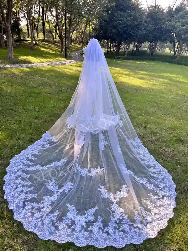 White Ivory Bridal Veil 3 m 4 m 5 m One Layer Wedding Veil With Comb Lace Bridal Veils Appliqued Cathedral Wedding Accessorie - Image 2
