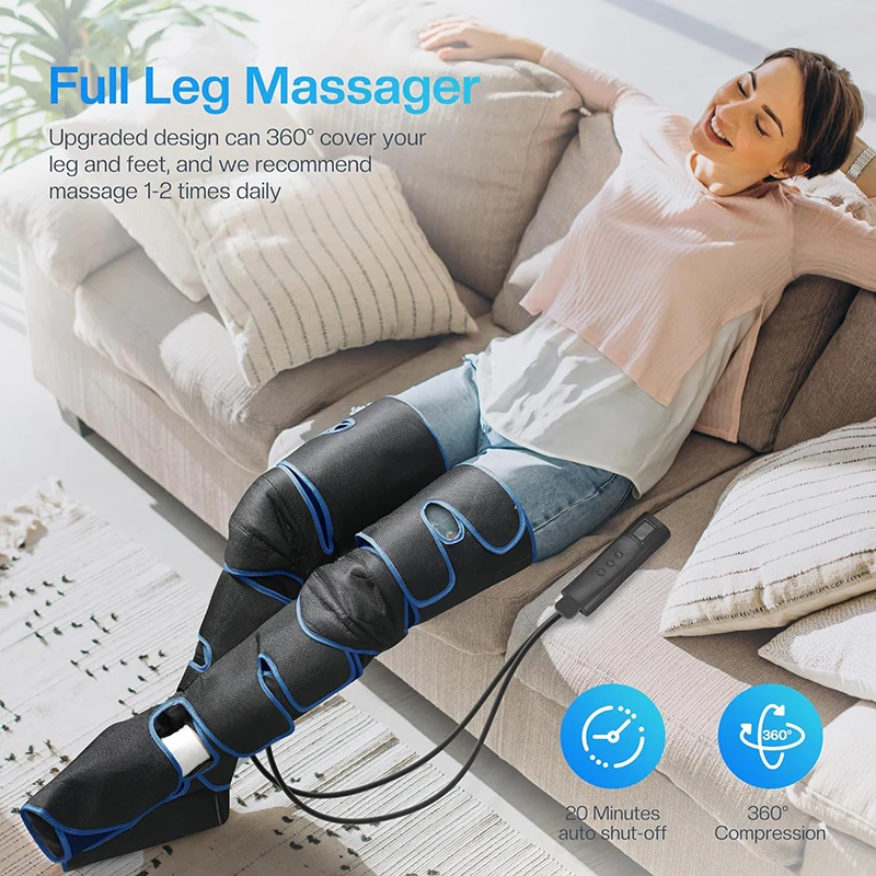 Masajeador de piernas de compresión, neumático, para pies y pantorrillas, con envolturas de aire calentadas, controlador portátil, para relajación muscular y alivio del dolor._voghion.com
