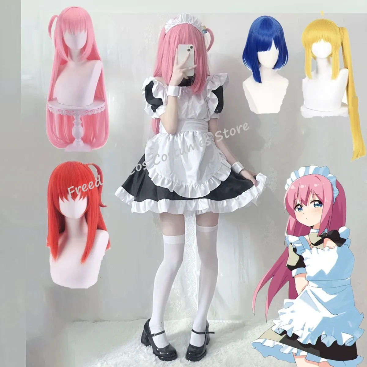 Disfraz De Sirvienta De Encaje Sin Tirantes Para Mujer – Traje De Anime Cosplay Con Coletero, Medias Y Complementos, Estilo Kawaii Y Sexy