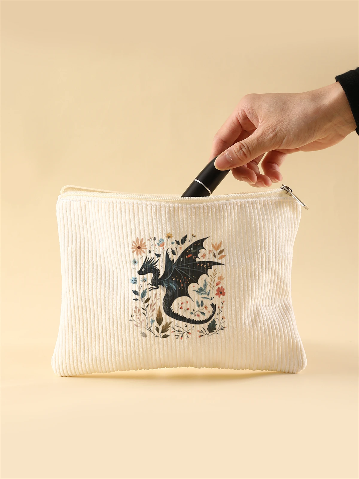 Women's Corduroy Travel Cosmetic Bag Portable Large Capacity Makeup Storage Organizer Zipper Clutch Purse Make up Bag