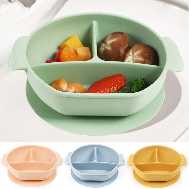 

Silicone Dining Plate Kids Feeding Plate Sucker Bowl Solid Cute Smile Face Children Dishes Toddler Training Tableware Baby Stuff