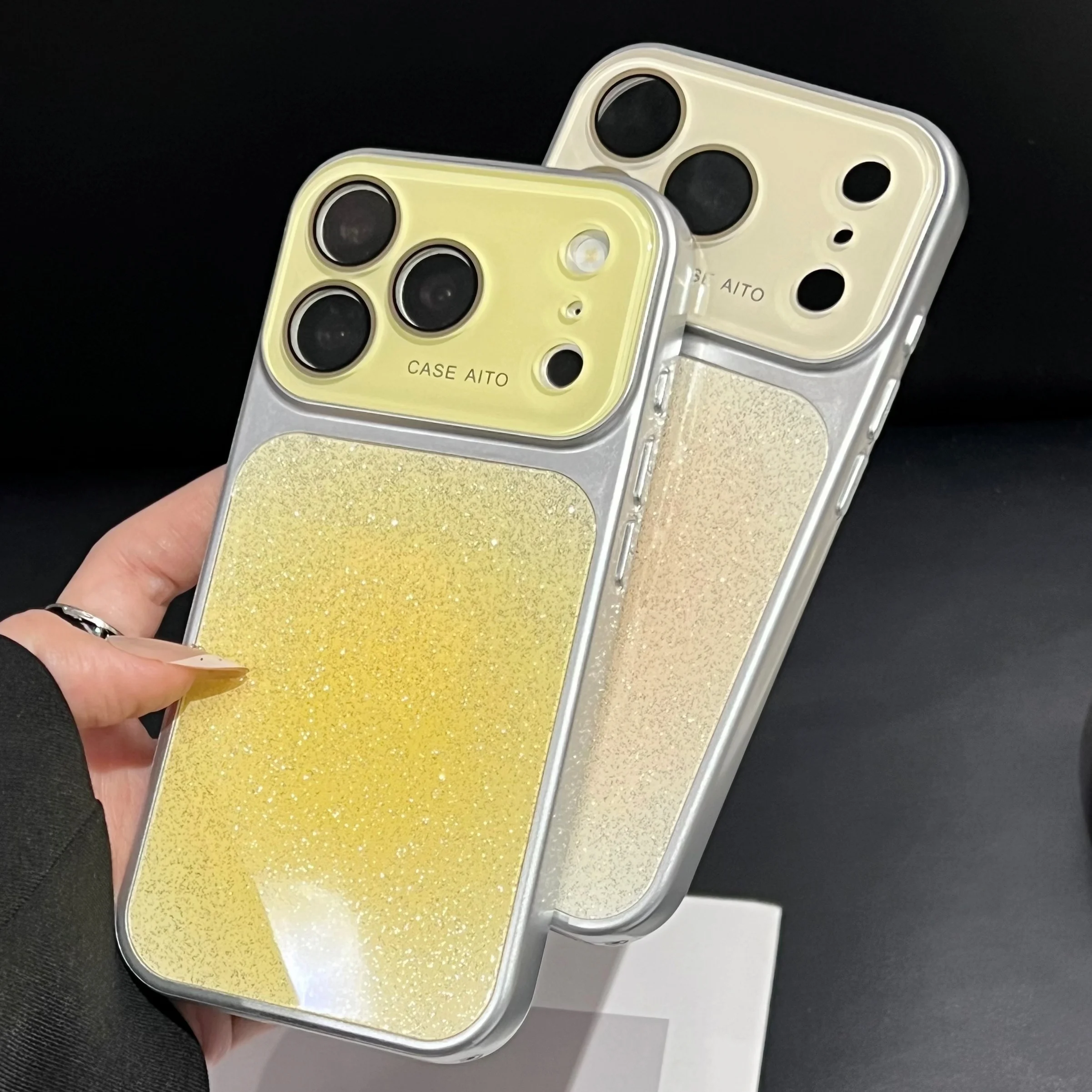 Dyeing Gradient Glitter Phone Case 17 Luxury Shining Cover For Iphone 16 Max 15Pro 14 Pro Plating Shell_voghion.com