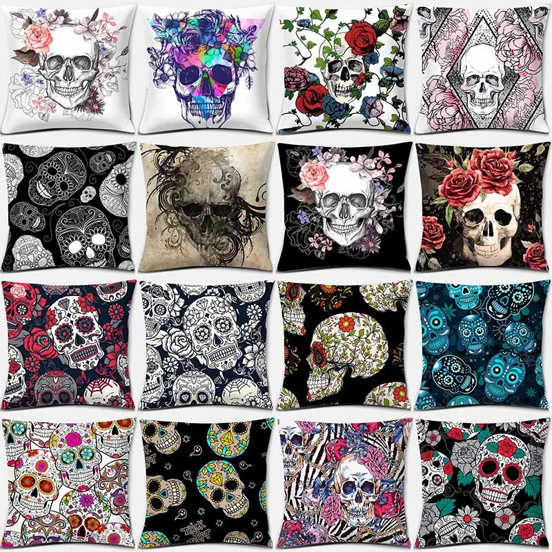 

Flower Skull Print Square Pillowcase Fashion Sugar Home Decor Car Sofa Cushion Cover