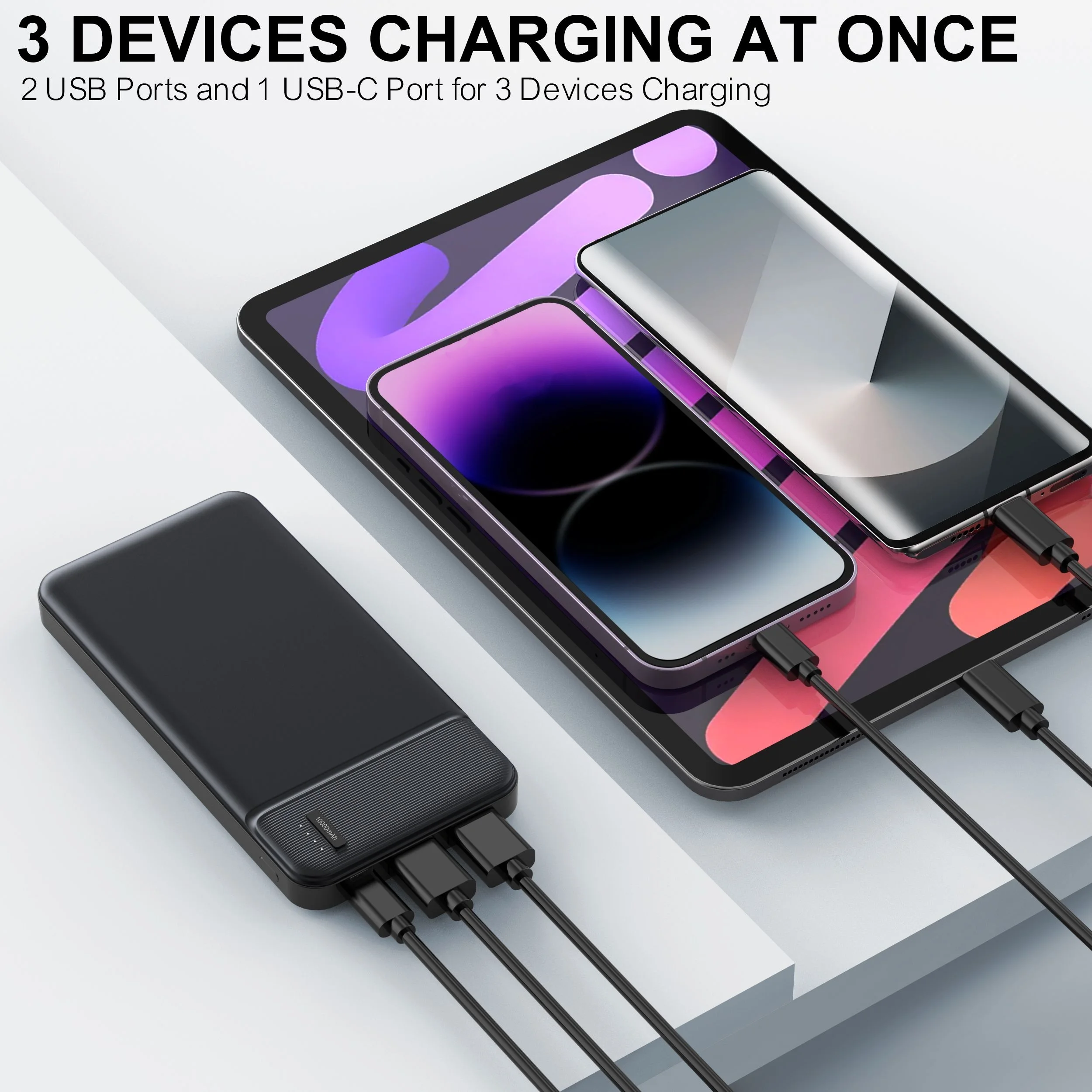 Portable Charger Power Bank 10000mAh, PD 22.5W Battery Pack, Slim Design, 3 Outputs, 2 Input. 5