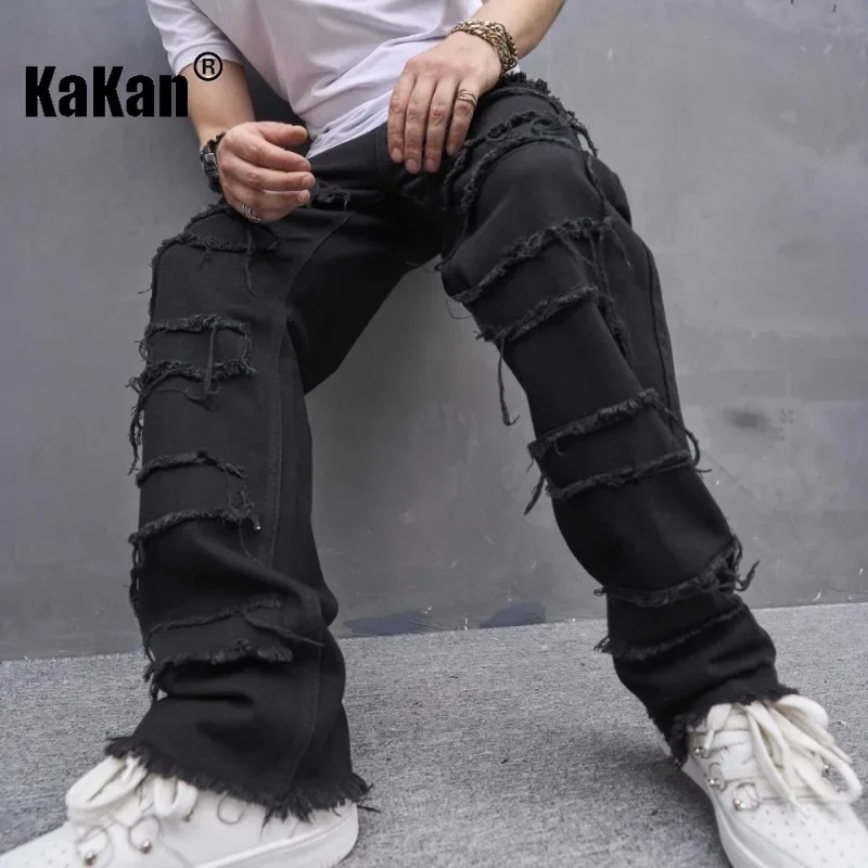 Kakan - New European and American Micro La Style Pure Black Jeans for Men, Trendy Straight Length Jeans K78-505