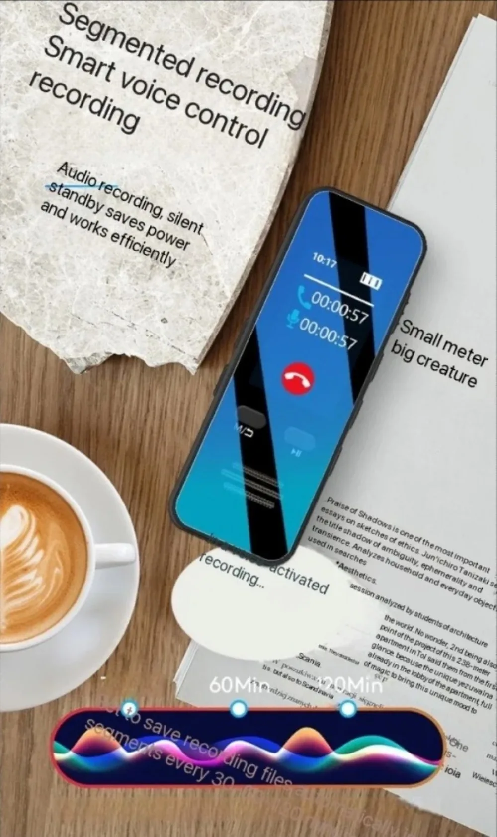 Back Clip Professional Voice Recorder AI Mp3 Player Hidden Secret Spy Mini Bluetooth Timer HD Noise Canceling Recording to Text