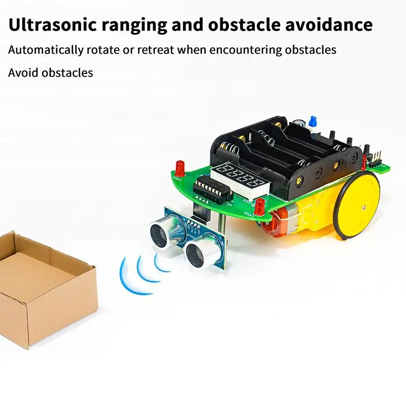 DIY Ultrasonic Ranging Obstacle Avoidance Car Electronic Kit LED Display Programming Intelligent Car Welding Practice DIY Kit