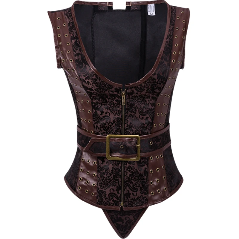 

Steampunk Women's Leather Corsets Fashion Sexy Vintage Bustier Waist Cincher with G-string Slim Corset Exotic Apparel Brown