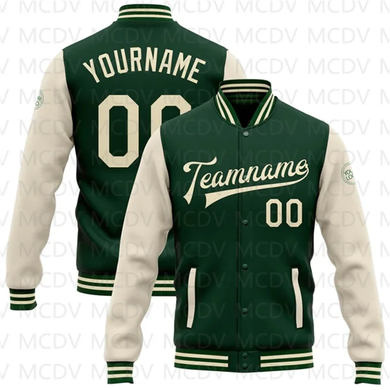 Custom Green Or Bomber Full-Snap Varsity Letterman Two Tone Jacket